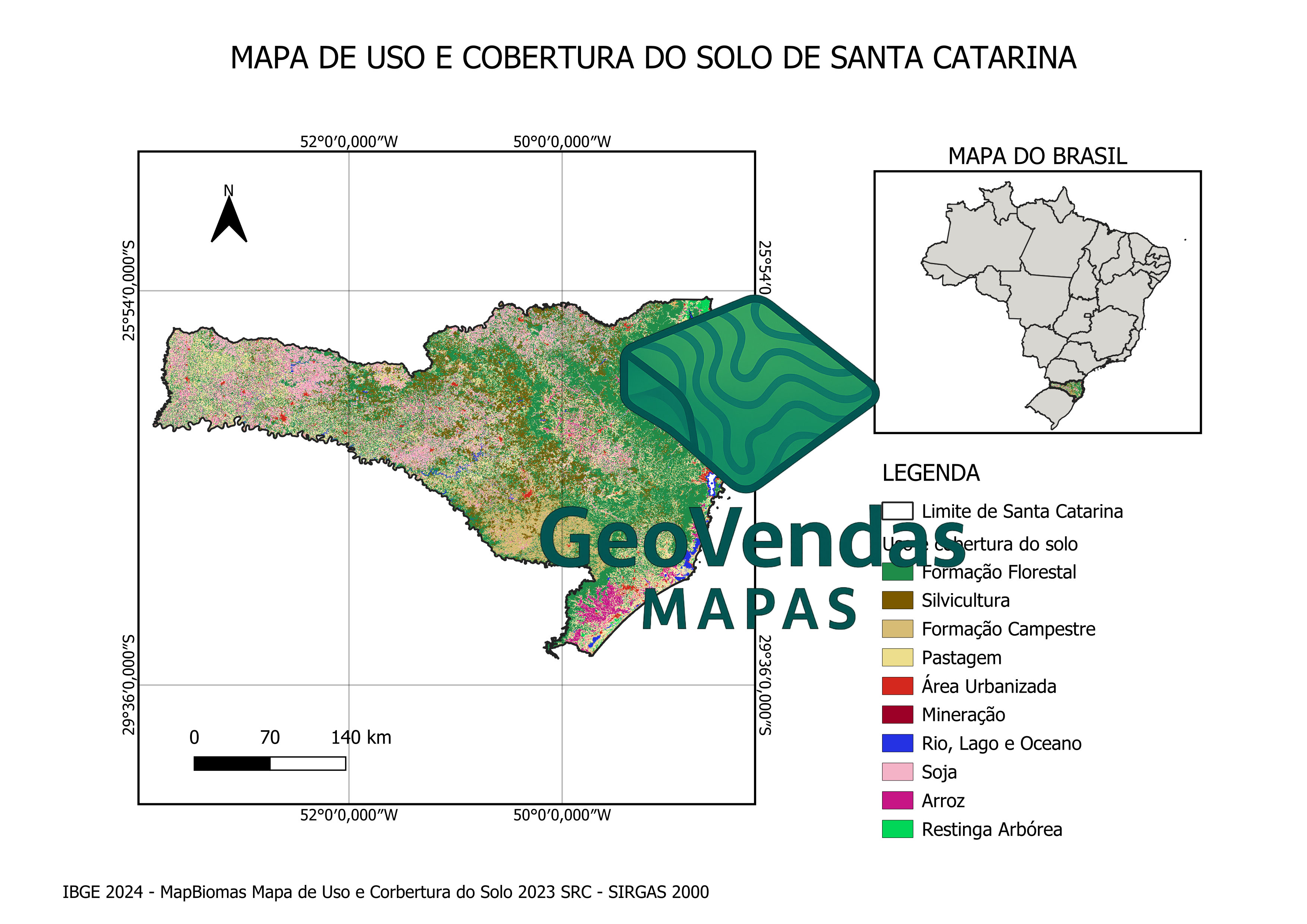 Mapa de Uso e Cobertura do Solo de Santa Catarina